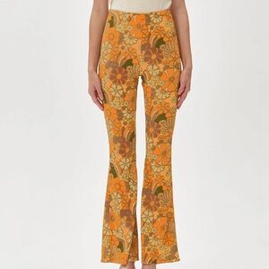 Women's Orange Floral Stretch Flare Pants